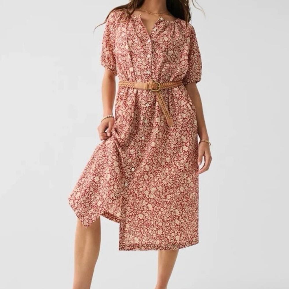 Faherty Carmel Midi Dress Size Small Peasant Cottagecore Floral Relaxed Prairie